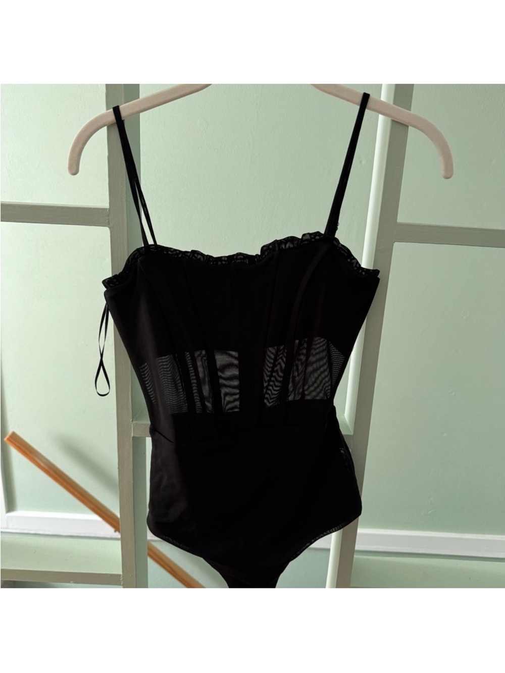 Princess Polly Black Lace-Trim Sheer Panel Bodysuit (6)